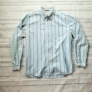 American Eagle Medium blue orange white buttondown